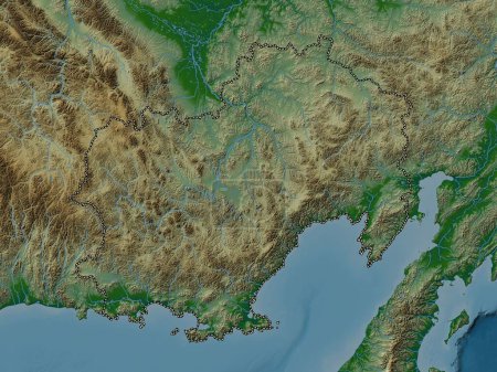 Photo for Maga Buryatdan, region of Russia. Colored elevation map with lakes and rivers - Royalty Free Image