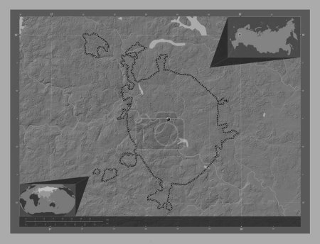 Foto de Moscow City, region of Russia. Bilevel elevation map with lakes and rivers. Corner auxiliary location maps - Imagen libre de derechos
