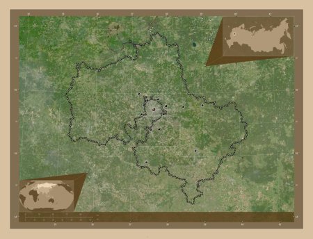 Photo for Moskva, region of Russia. Low resolution satellite map. Locations of major cities of the region. Corner auxiliary location maps - Royalty Free Image