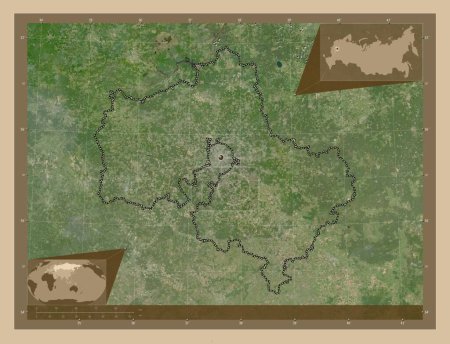 Téléchargez les photos : Moskva, region of Russia. Low resolution satellite map. Corner auxiliary location maps - en image libre de droit