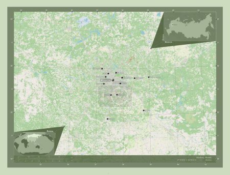 Téléchargez les photos : Moskva, region of Russia. Open Street Map. Locations and names of major cities of the region. Corner auxiliary location maps - en image libre de droit