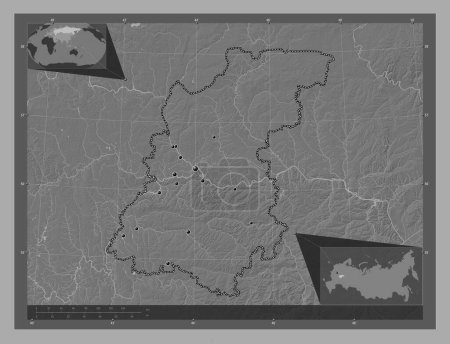Foto de Nizhegorod, region of Russia. Bilevel elevation map with lakes and rivers. Locations of major cities of the region. Corner auxiliary location maps - Imagen libre de derechos