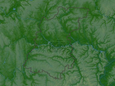 Téléchargez les photos : Nizhegorod, region of Russia. Colored elevation map with lakes and rivers - en image libre de droit