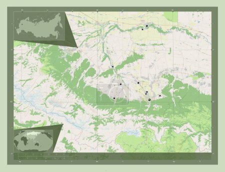 Téléchargez les photos : North Ossetia, republic of Russia. Open Street Map. Locations of major cities of the region. Corner auxiliary location maps - en image libre de droit