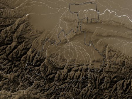Foto de North Ossetia, republic of Russia. Elevation map colored in sepia tones with lakes and rivers - Imagen libre de derechos