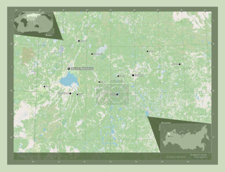 Foto de Novgorod, region of Russia. Open Street Map. Locations and names of major cities of the region. Corner auxiliary location maps - Imagen libre de derechos