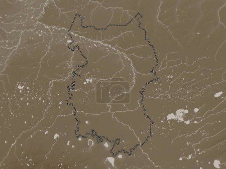 Photo for Omsk, region of Russia. Elevation map colored in sepia tones with lakes and rivers - Royalty Free Image