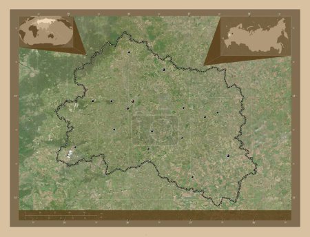 Photo for Orel, region of Russia. Low resolution satellite map. Locations of major cities of the region. Corner auxiliary location maps - Royalty Free Image