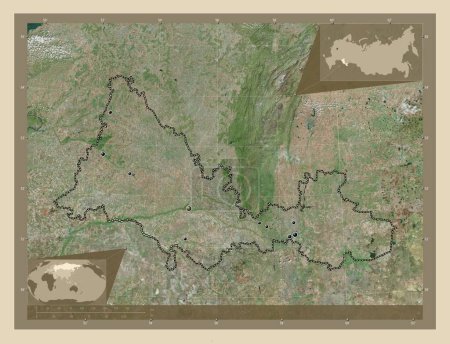 Téléchargez les photos : Orenburg, region of Russia. High resolution satellite map. Locations of major cities of the region. Corner auxiliary location maps - en image libre de droit