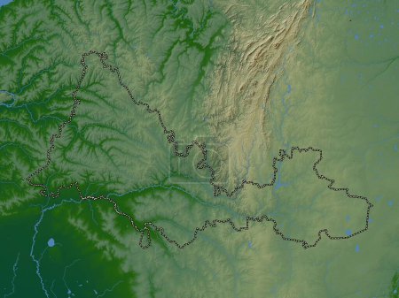 Téléchargez les photos : Orenburg, region of Russia. Colored elevation map with lakes and rivers - en image libre de droit