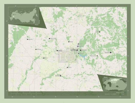 Téléchargez les photos : Penza, region of Russia. Open Street Map. Locations and names of major cities of the region. Corner auxiliary location maps - en image libre de droit