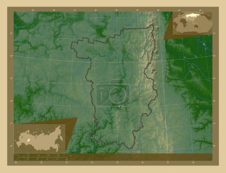 Téléchargez les photos : Perm', territory of Russia. Colored elevation map with lakes and rivers. Corner auxiliary location maps - en image libre de droit