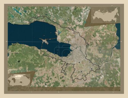 Foto de Saint Petersburg, city of Russia. High resolution satellite map. Locations of major cities of the region. Corner auxiliary location maps - Imagen libre de derechos