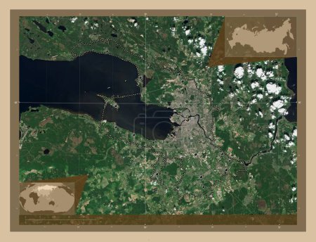 Foto de Saint Petersburg, city of Russia. Low resolution satellite map. Locations of major cities of the region. Corner auxiliary location maps - Imagen libre de derechos