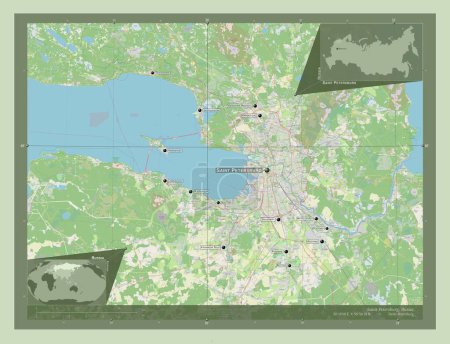Foto de Saint Petersburg, city of Russia. Open Street Map. Locations and names of major cities of the region. Corner auxiliary location maps - Imagen libre de derechos