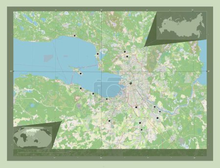Foto de Saint Petersburg, city of Russia. Open Street Map. Locations of major cities of the region. Corner auxiliary location maps - Imagen libre de derechos