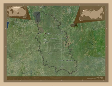 Photo for Pskov, region of Russia. Low resolution satellite map. Locations and names of major cities of the region. Corner auxiliary location maps - Royalty Free Image
