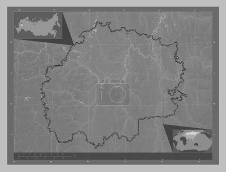 Photo for Ryazan', region of Russia. Grayscale elevation map with lakes and rivers. Corner auxiliary location maps - Royalty Free Image