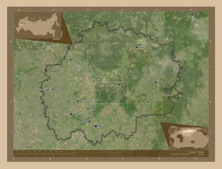 Foto de Ryazan', region of Russia. Low resolution satellite map. Locations and names of major cities of the region. Corner auxiliary location maps - Imagen libre de derechos