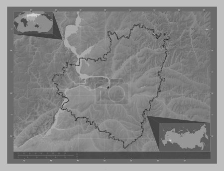 Foto de Samara, region of Russia. Grayscale elevation map with lakes and rivers. Corner auxiliary location maps - Imagen libre de derechos