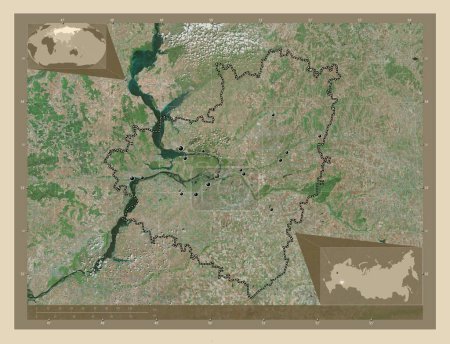 Téléchargez les photos : Samara, region of Russia. High resolution satellite map. Locations of major cities of the region. Corner auxiliary location maps - en image libre de droit