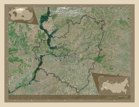 Foto de Samara, region of Russia. High resolution satellite map. Locations and names of major cities of the region. Corner auxiliary location maps - Imagen libre de derechos