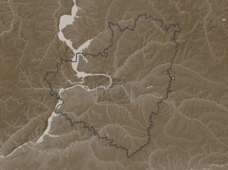Photo for Samara, region of Russia. Elevation map colored in sepia tones with lakes and rivers - Royalty Free Image