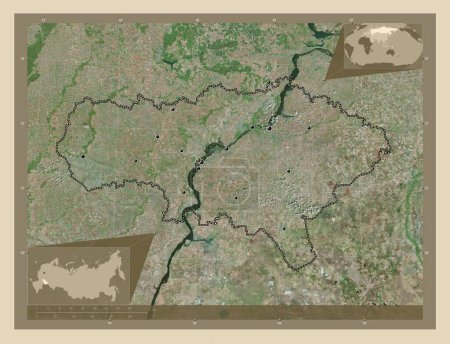Foto de Saratov, region of Russia. High resolution satellite map. Locations of major cities of the region. Corner auxiliary location maps - Imagen libre de derechos