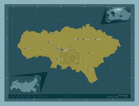 Foto de Saratov, region of Russia. Solid color shape. Locations and names of major cities of the region. Corner auxiliary location maps - Imagen libre de derechos