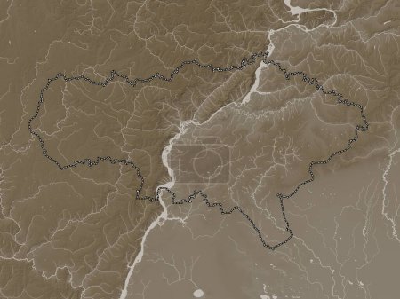 Photo for Saratov, region of Russia. Elevation map colored in sepia tones with lakes and rivers - Royalty Free Image
