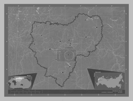 Photo for Smolensk, region of Russia. Grayscale elevation map with lakes and rivers. Locations and names of major cities of the region. Corner auxiliary location maps - Royalty Free Image