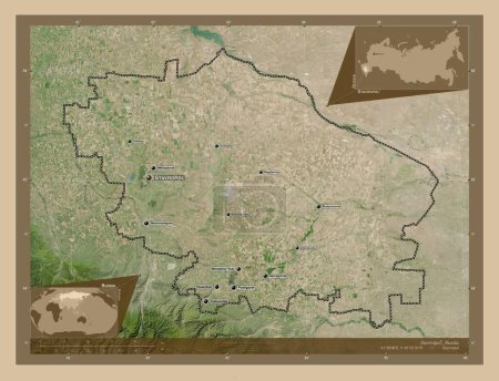 Photo for Stavropol', territory of Russia. Low resolution satellite map. Locations and names of major cities of the region. Corner auxiliary location maps - Royalty Free Image