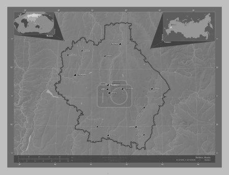 Foto de Tambov, region of Russia. Grayscale elevation map with lakes and rivers. Locations and names of major cities of the region. Corner auxiliary location maps - Imagen libre de derechos