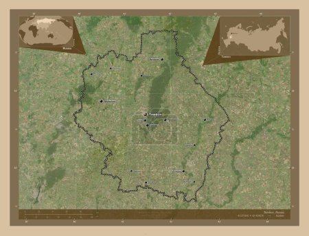 Foto de Tambov, region of Russia. Low resolution satellite map. Locations and names of major cities of the region. Corner auxiliary location maps - Imagen libre de derechos