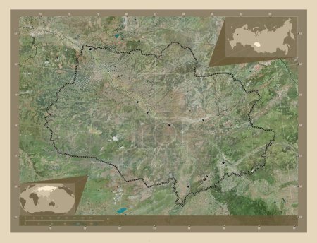 Téléchargez les photos : Tomsk, region of Russia. High resolution satellite map. Locations of major cities of the region. Corner auxiliary location maps - en image libre de droit