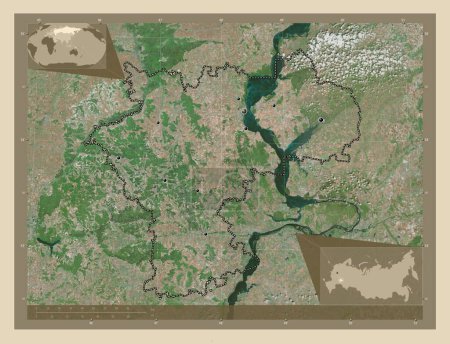 Téléchargez les photos : Ul'yanovsk, region of Russia. High resolution satellite map. Locations of major cities of the region. Corner auxiliary location maps - en image libre de droit