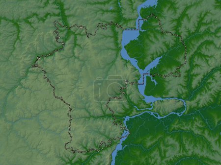 Téléchargez les photos : Ul'yanovsk, region of Russia. Colored elevation map with lakes and rivers - en image libre de droit