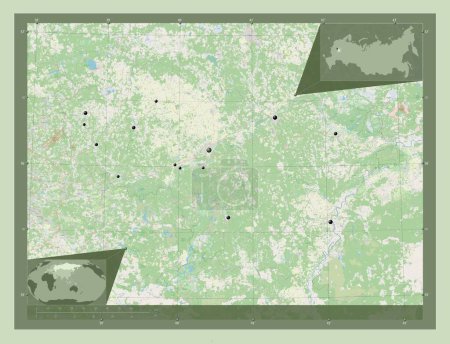 Téléchargez les photos : Vladimir, region of Russia. Open Street Map. Locations of major cities of the region. Corner auxiliary location maps - en image libre de droit