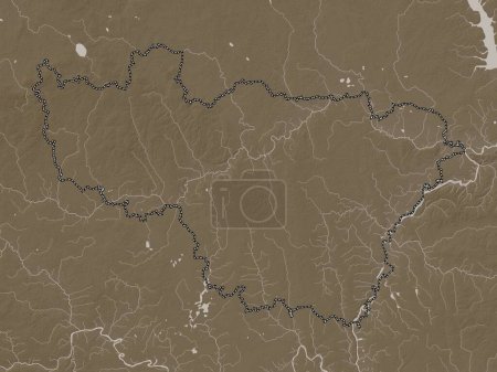 Photo for Vladimir, region of Russia. Elevation map colored in sepia tones with lakes and rivers - Royalty Free Image