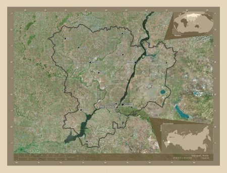 Téléchargez les photos : Volgograd, region of Russia. High resolution satellite map. Locations and names of major cities of the region. Corner auxiliary location maps - en image libre de droit