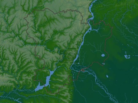 Téléchargez les photos : Volgograd, region of Russia. Colored elevation map with lakes and rivers - en image libre de droit