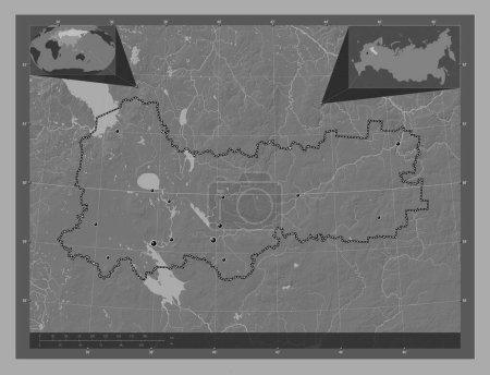 Foto de Vologda, region of Russia. Bilevel elevation map with lakes and rivers. Locations of major cities of the region. Corner auxiliary location maps - Imagen libre de derechos