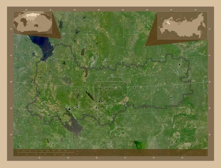 Téléchargez les photos : Vologda, region of Russia. Low resolution satellite map. Locations of major cities of the region. Corner auxiliary location maps - en image libre de droit
