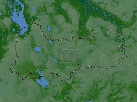 Téléchargez les photos : Vologda, region of Russia. Colored elevation map with lakes and rivers - en image libre de droit