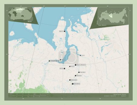 Photo for Yamal-Nenets, autonomous province of Russia. Open Street Map. Locations and names of major cities of the region. Corner auxiliary location maps - Royalty Free Image