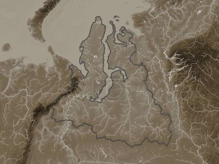 Téléchargez les photos : Yamal-Nenets, autonomous province of Russia. Elevation map colored in sepia tones with lakes and rivers - en image libre de droit