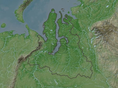 Foto de Yamal-Nenets, autonomous province of Russia. Elevation map colored in wiki style with lakes and rivers - Imagen libre de derechos