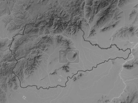 Téléchargez les photos : Yevrey, autonomous region of Russia. Grayscale elevation map with lakes and rivers - en image libre de droit