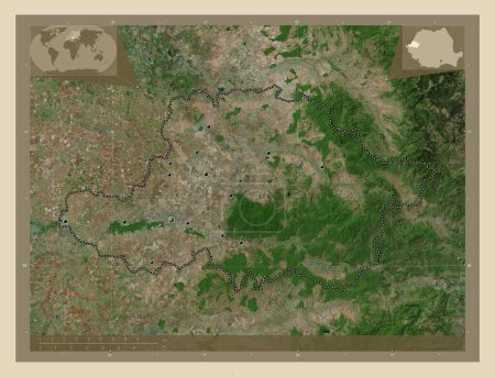Téléchargez les photos : Arad, county of Romania. High resolution satellite map. Locations of major cities of the region. Corner auxiliary location maps - en image libre de droit