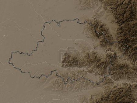 Foto de Arad, county of Romania. Elevation map colored in sepia tones with lakes and rivers - Imagen libre de derechos